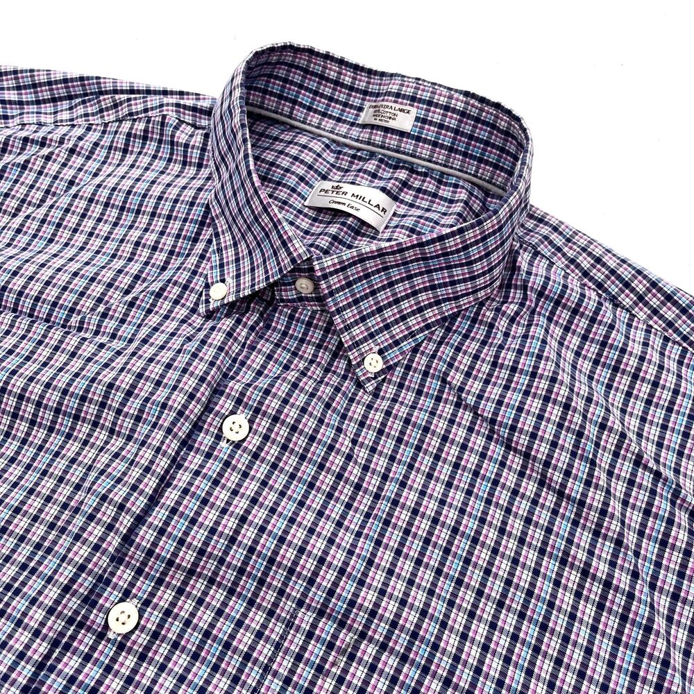 Peter Millar Crown Ease Long Sleeve Button Down Shirt Blue/Pink/Teal Plaid XXL